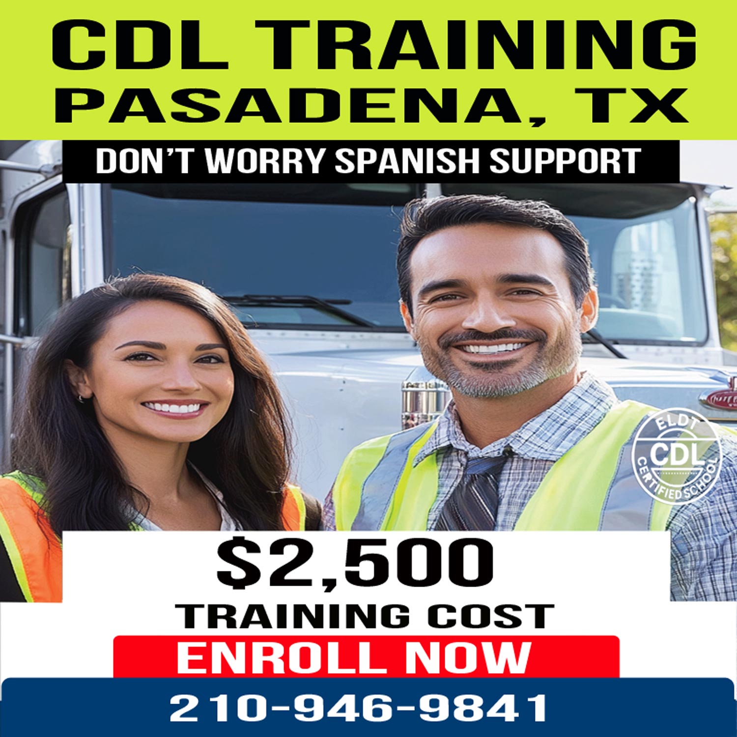 The image show a CDL Training in  in Pasadena TX a team students, phone, inspirational image  29.6916N ,95.2091W